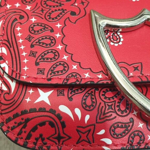 Italian HTC L.A Leather Handbag Paisley Red Black Small Casual Formal Purse Gift - Picture 2 of 10